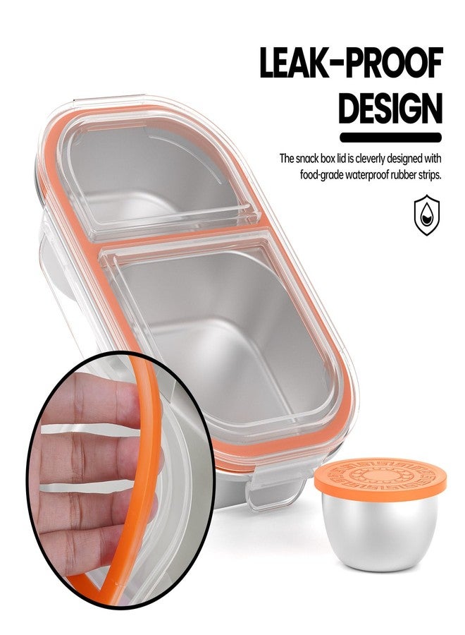 CODIEKEY Snackle Box Container,Dishwasher,Reusable Snack Containers With Lids,2 Compartment Stainless Steel Snack Containers,Fruits, Snacks,Nuts,Salad,travel,800ML,White&Orange,2 Pack - Image 5